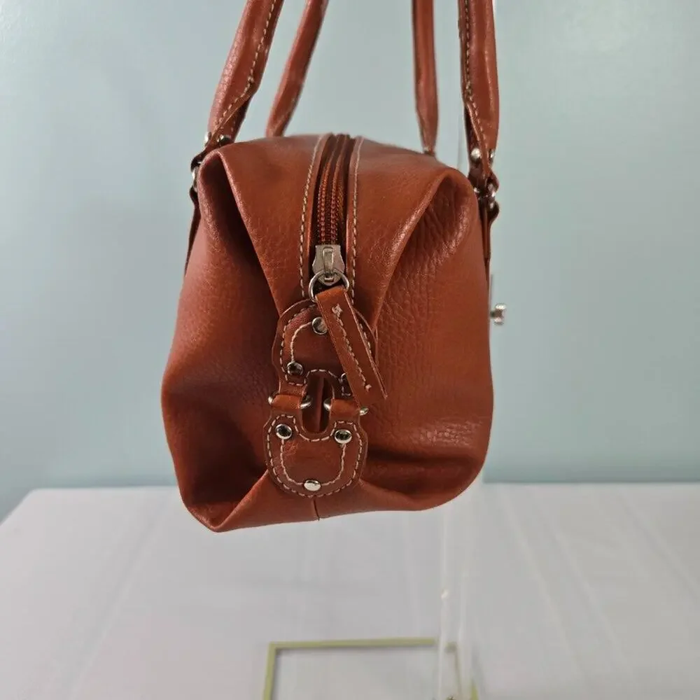 St Johns Bay Faux Leather Double Strap Burnt Orange Rust Satchel Purse Bag NEW